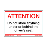 Do Not Store Anything Under Drivers Seat Sticker | Safety-Label.co.uk