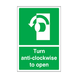 Turn Anti-clockwise To Open Sign | Safety-Label.co.uk