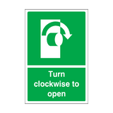 Turn Clockwise To Open Sign | Safety-Label.co.uk