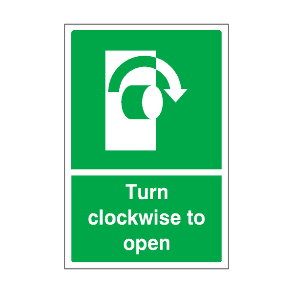 Turn Clockwise To Open Sign SafetyLabel.co.uk
