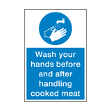 Wash Your Hands Cooked Meat Sign | Safety-Label.co.uk