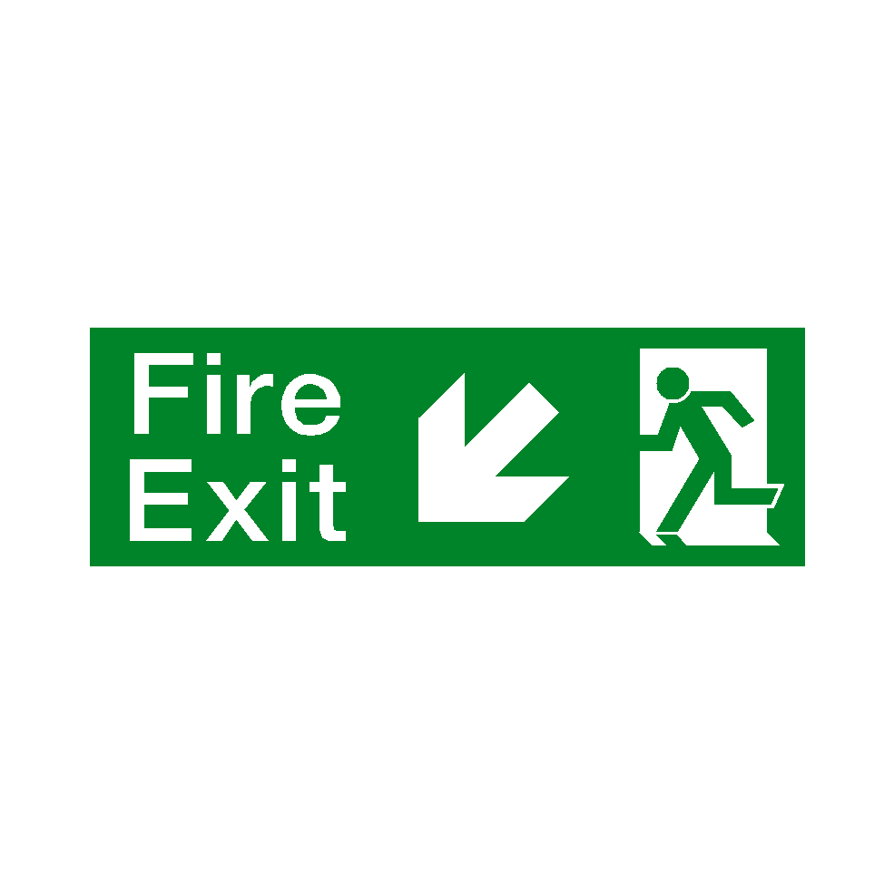 Arrow Down Left Fire Exit Sticker | Safety-Label.co.uk
