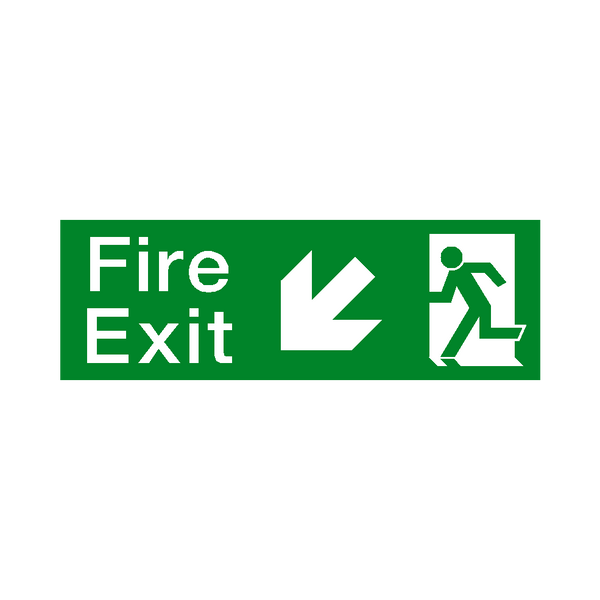 Arrow Down Left Fire Exit Sticker | Safety-Label.co.uk
