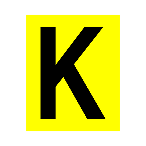Yellow Letter K Sticker | Safety-Label.co.uk