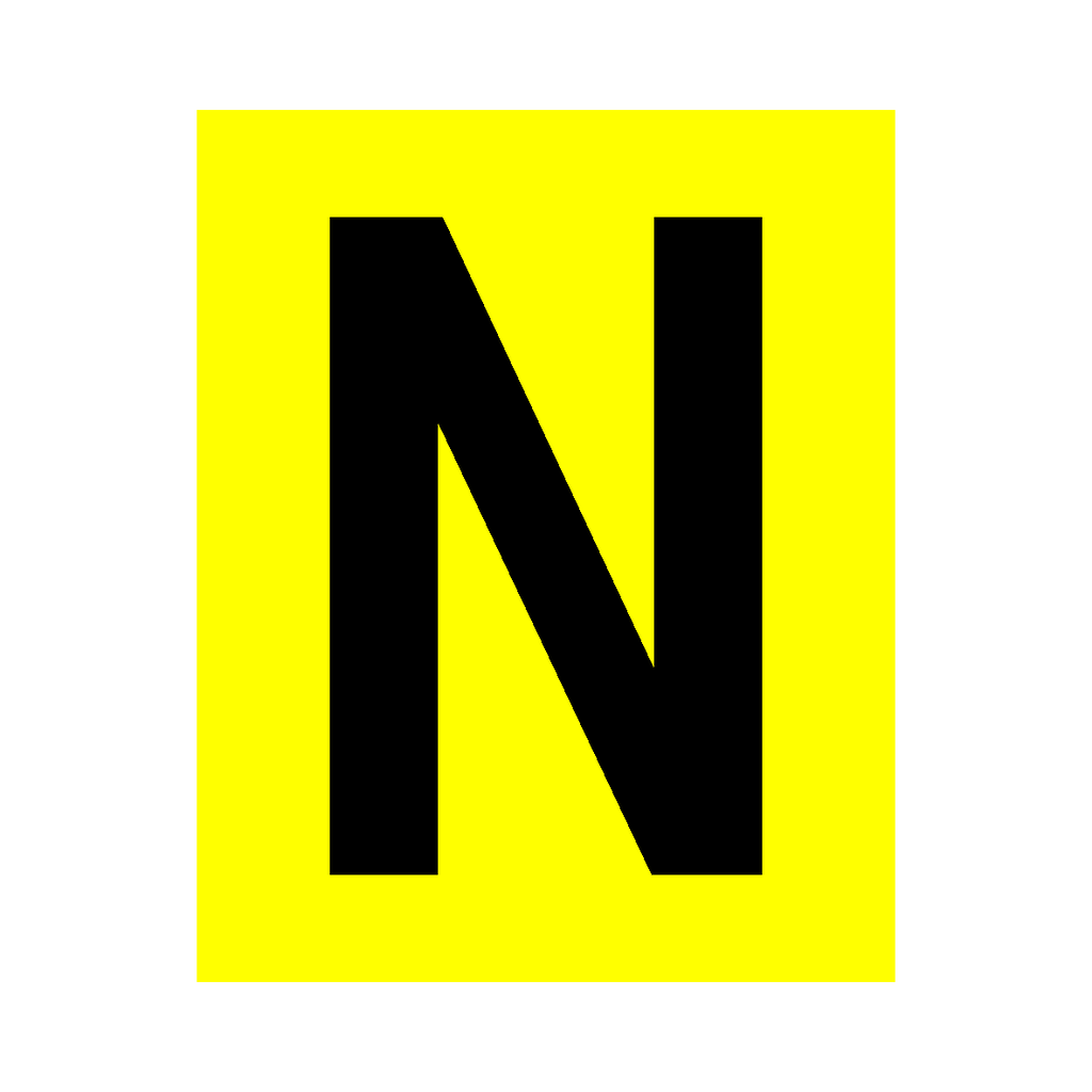 Yellow Letter N Sticker | Safety-Label.co.uk