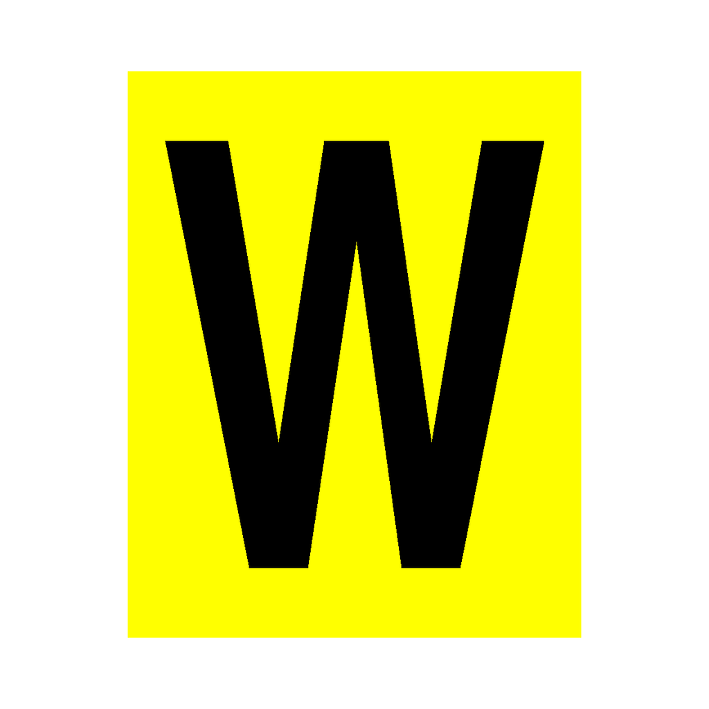 Yellow Letter W Sticker | Safety-Label.co.uk