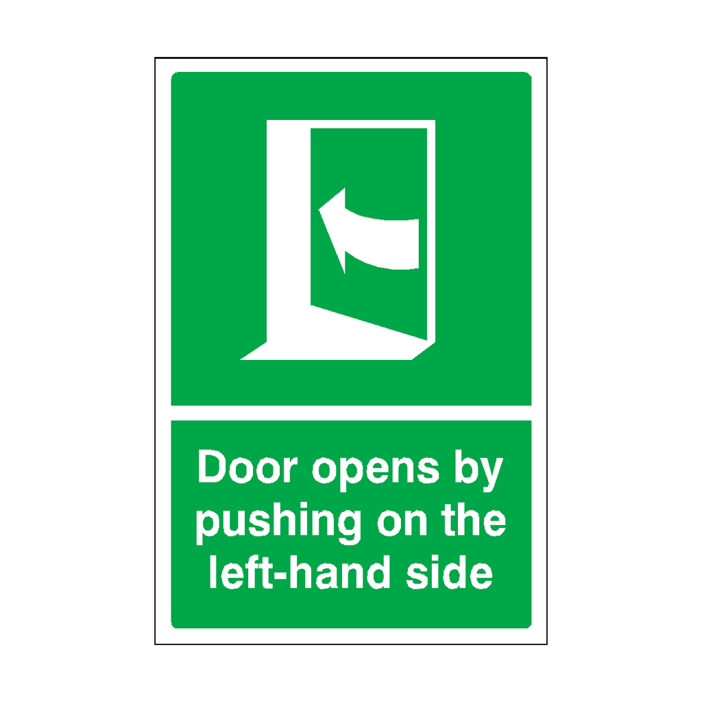 Door Opens By Pushing On The Left-hand Side Sticker | Safety-Label.co.uk