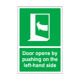 Door Opens By Pushing On The Left-hand Side Sticker | Safety-Label.co.uk