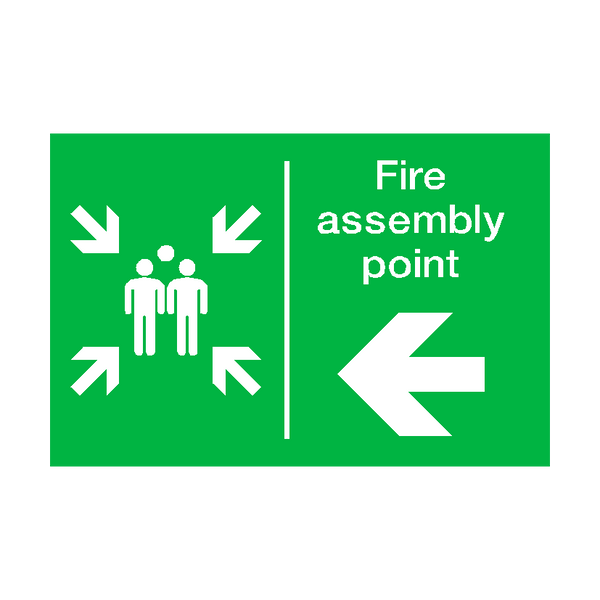 Fire Assembly Point Arrow Left Sticker | Safety-Label.co.uk