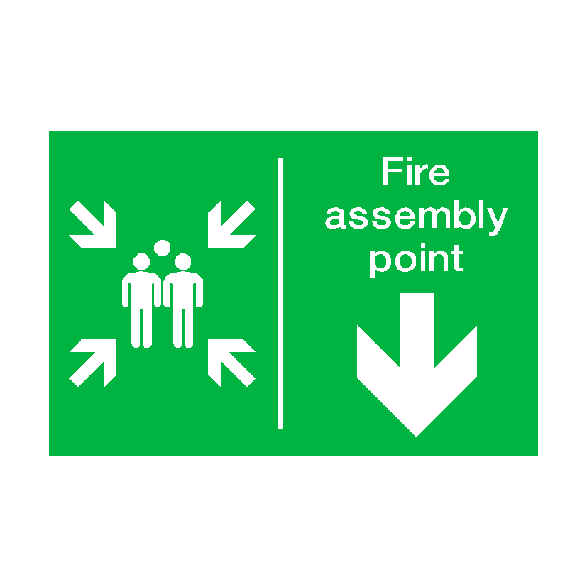 Fire Assembly Point Arrow Down Sticker | Safety-Label.co.uk