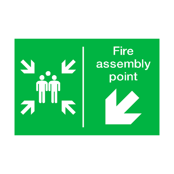 Fire Assembly Point Arrow Down Left Sticker | Safety-Label.co.uk