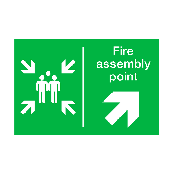 Fire Assembly Point Arrow Up Right Sticker | Safety-Label.co.uk