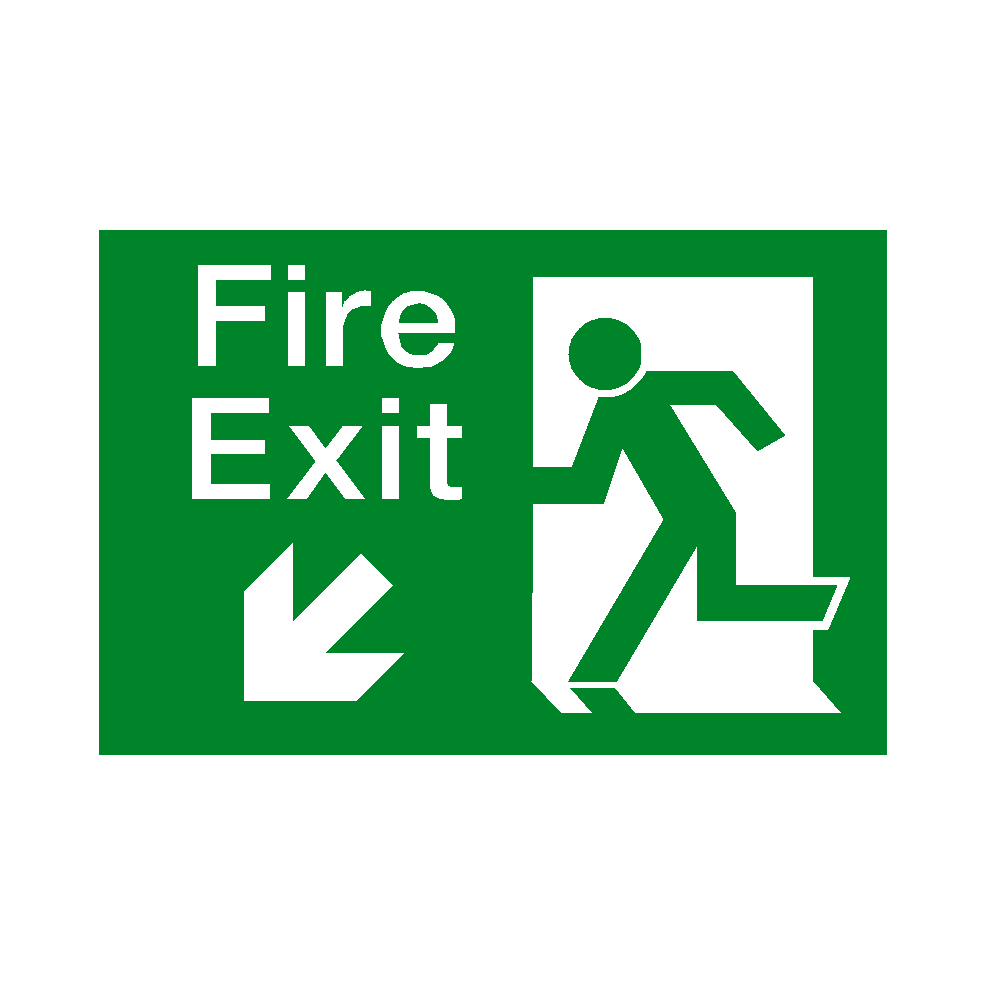 Fire Exit Arrow Down Left Sticker | Safety-Label.co.uk