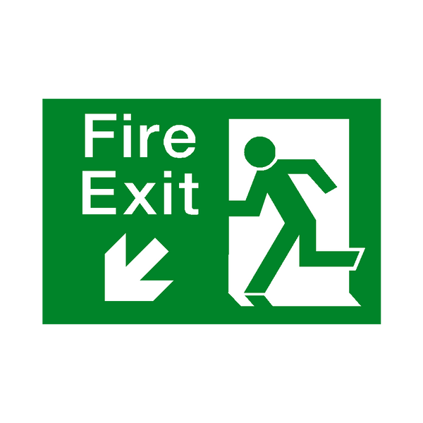 Fire Exit Arrow Down Left Sticker | Safety-Label.co.uk