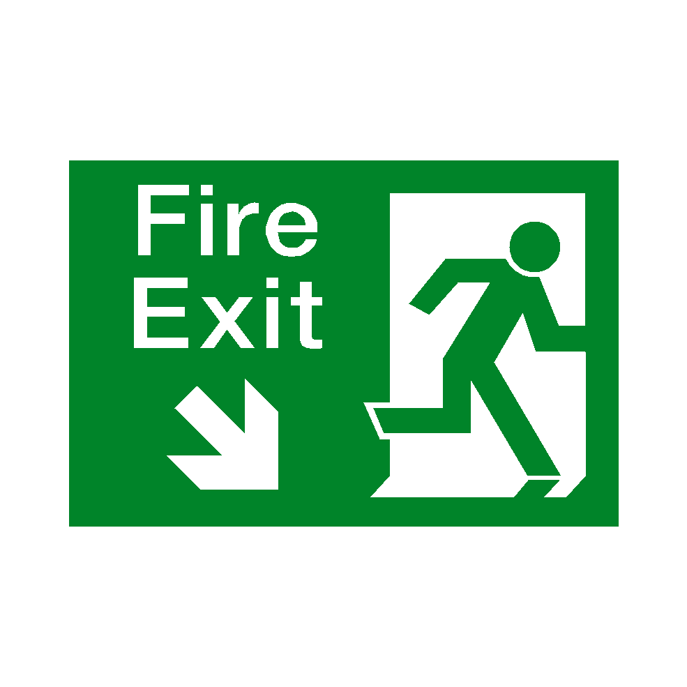 Fire Exit Down Right Arrow Sticker | Safety-Label.co.uk