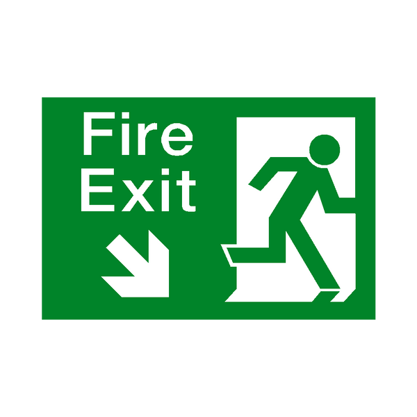 Fire Exit Arrow Down Right Sticker | Safety-Label.co.uk