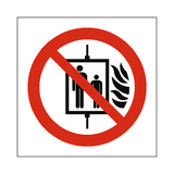 No Use Of Lift In Event Of Fire Symbol Label | Safety-Label.co.uk