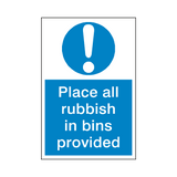 Rubbish In Bin Mandatory Sign | Safety-Label.co.uk