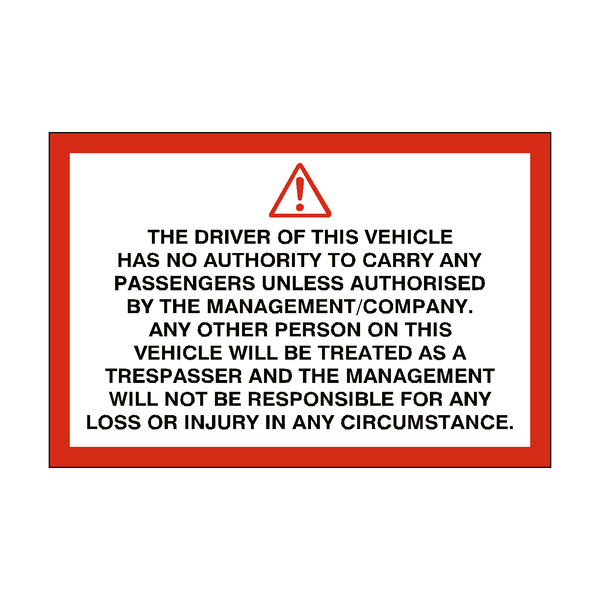 Trespassing Passenger Vehicle Sticker | Safety-Label.co.uk