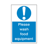 Please Wash Food Equipment Sticker | Safety-Label.co.uk